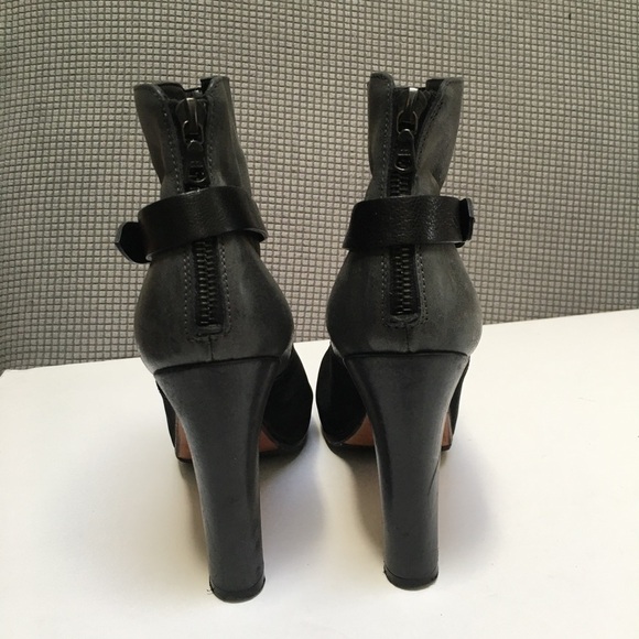 rag & bone Gray Leather Black Suede Heeled Booties - Picture 8 of 13